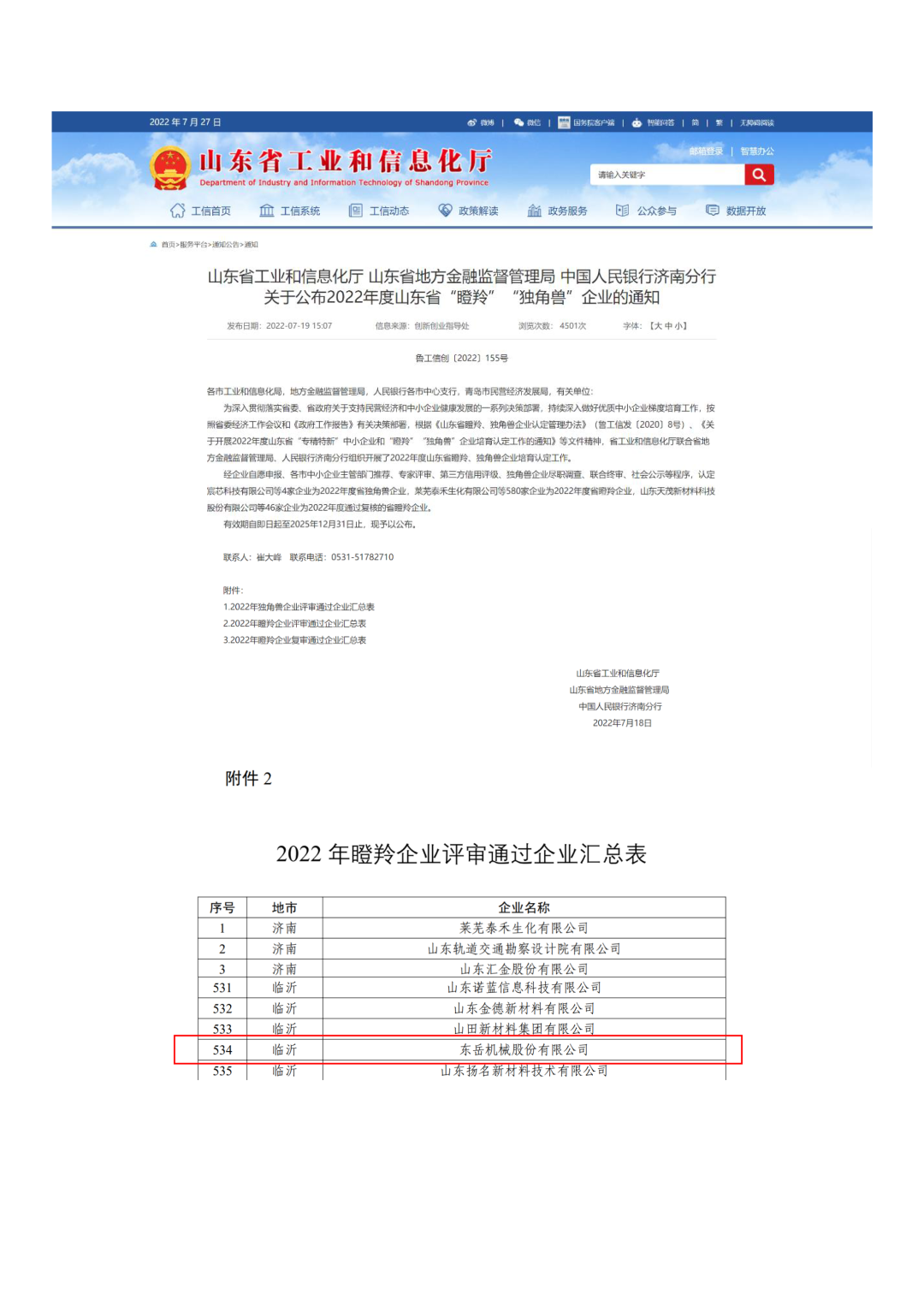 東岳機械榮獲山東省2022年“瞪羚”企業(yè)稱(chēng)號